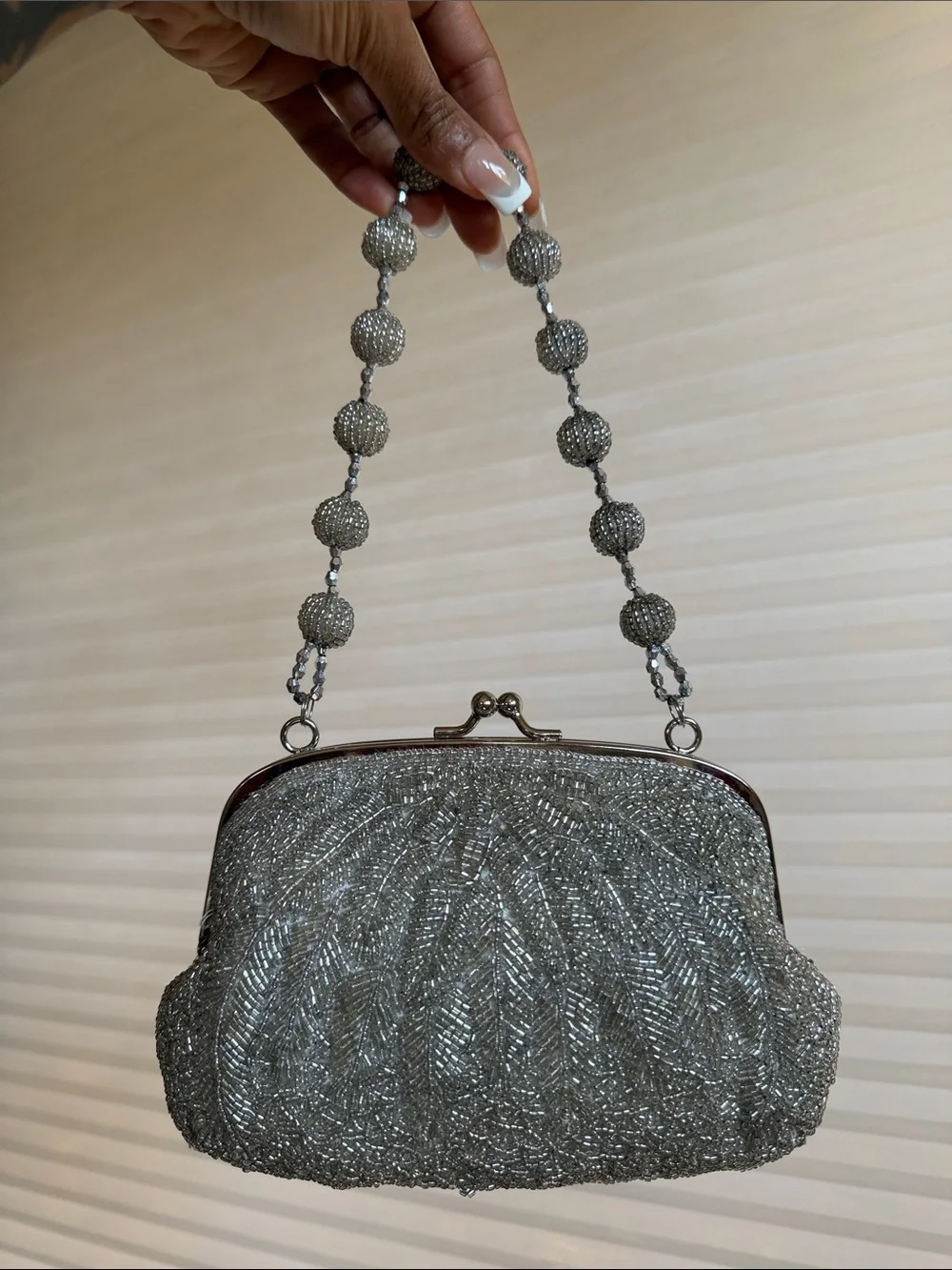 Vintage Silver Bugle Bead Evening Bag